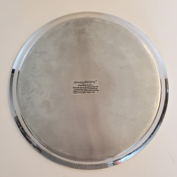 Simply Designz Enamel Cake Plate  Blue Aluminum Enamel Round Fluted Platter 11" - Picture 3 of 9